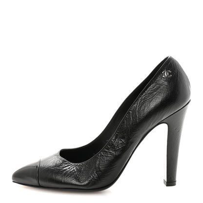 Chanel Crumpled Calfskin Cap Toe Pumps 39 Black 1 of 9