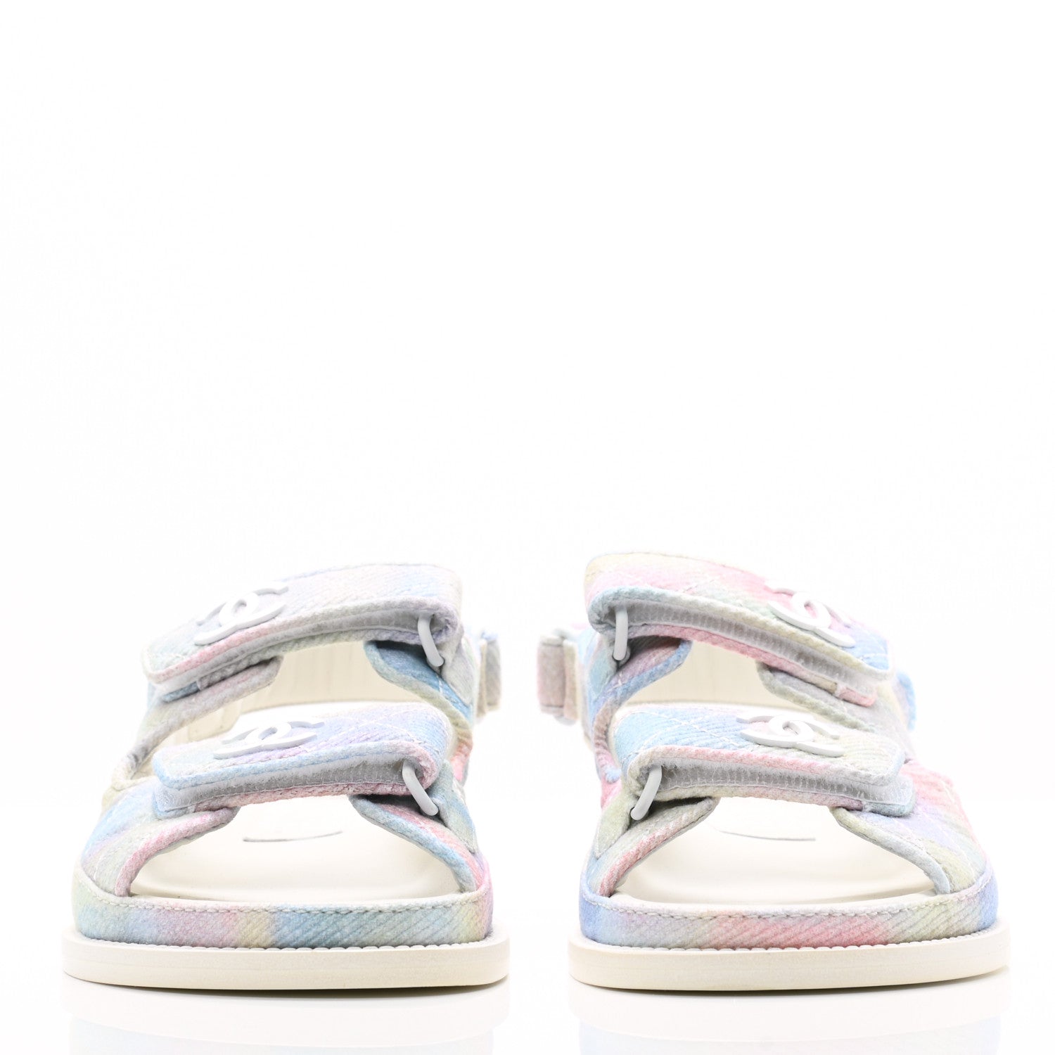 Chanel Printed Fabric Quilted Dad Sandals 35 Green Pink Blue 2 of 8