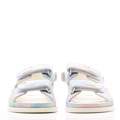 Chanel Printed Fabric Quilted Dad Sandals 35 Green Pink Blue 2 of 8