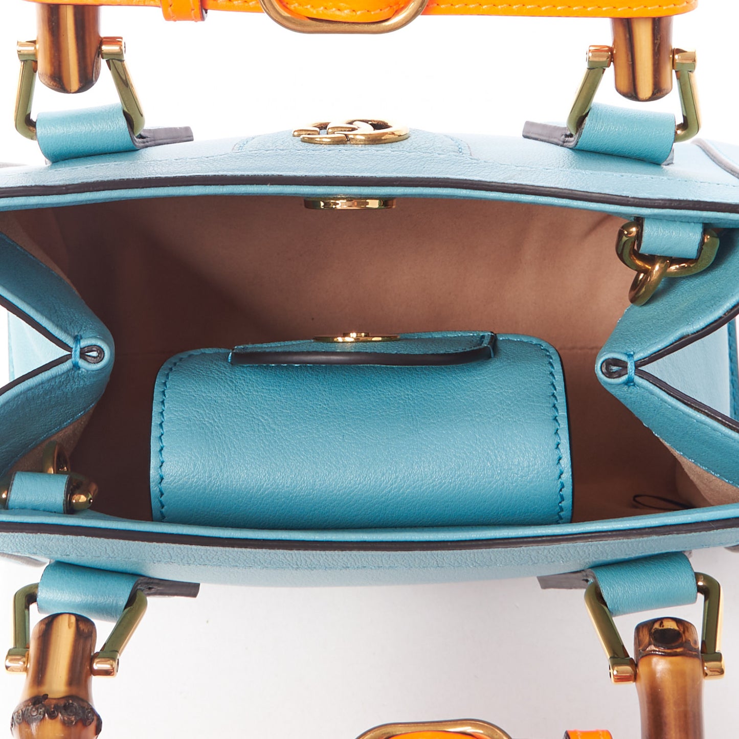 Wonka Grain Calfskin Mini Diana Tote Bag Dusty Azure Orange Fluo