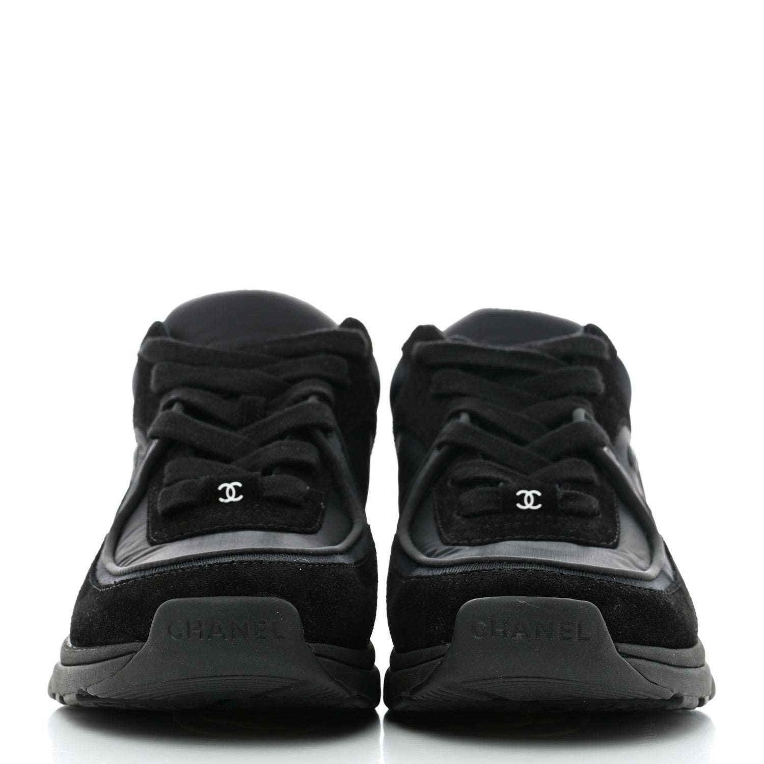 Chanel Fabric Calfskin Suede CC Sneakers 37 Black 2 of 9