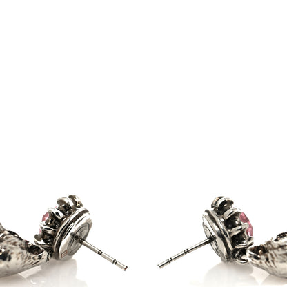 Gucci Metal Crystal Feline Earrings Aged Silver Pink 3 of 4