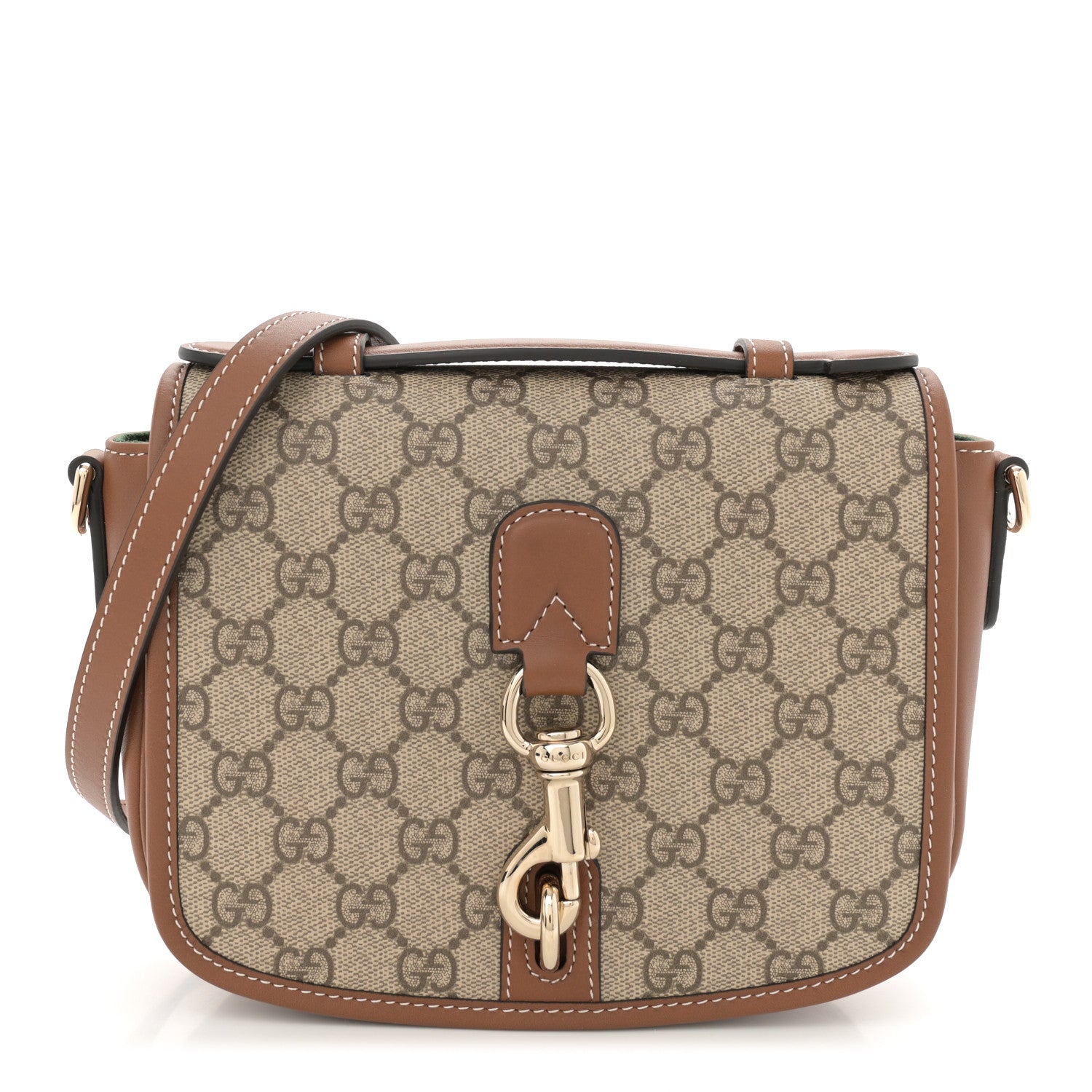 Gucci GG Supreme Monogram Textured Calfskin Emblem Mini Shoulder Bag Beige Dark Brown 1 of 10