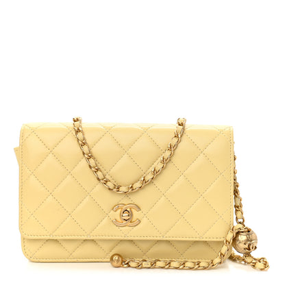 Chanel Lambskin Quilted Pearl Crush Wallet on Chain WOC Yellow 1 of 12