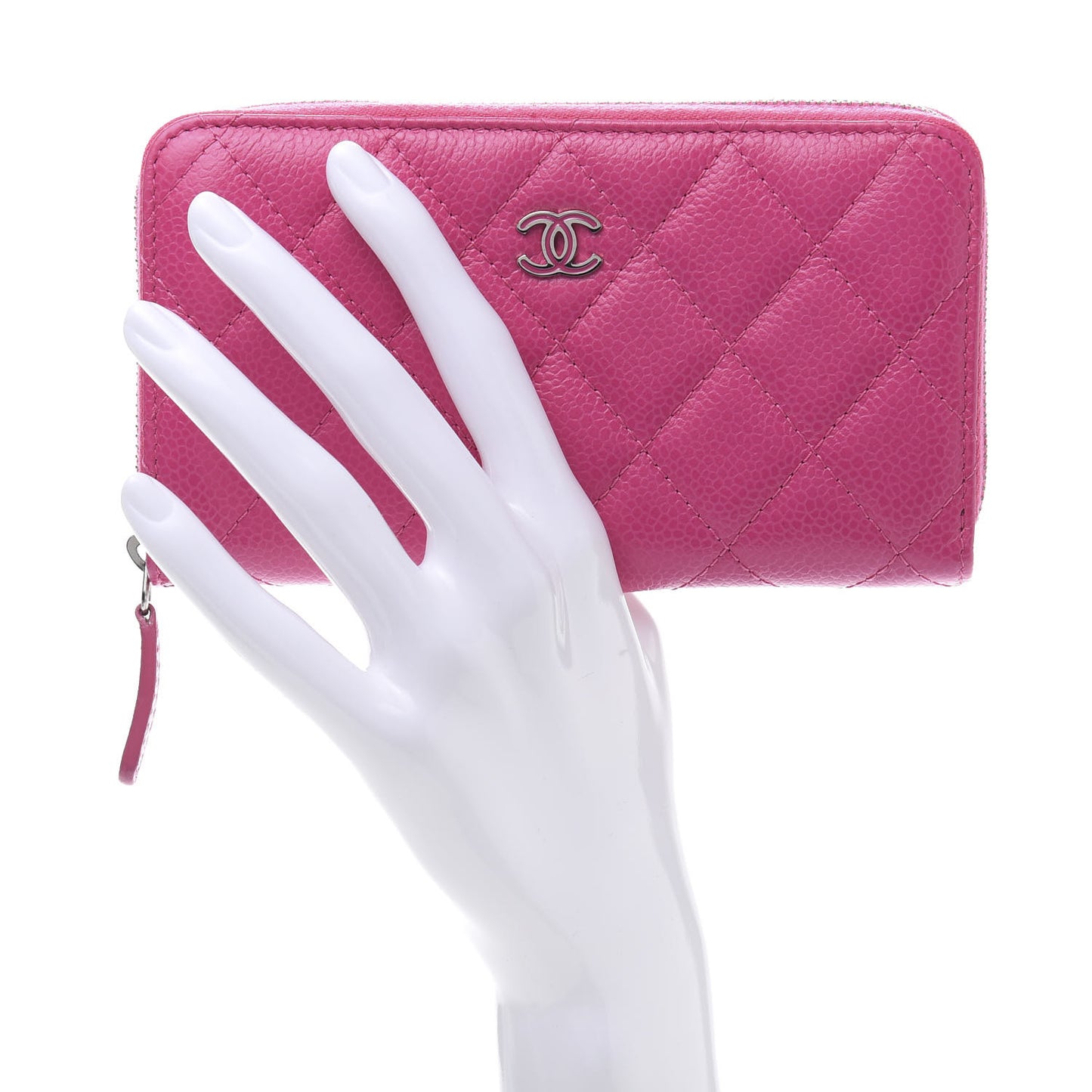 Caviar Quilted Medium Zip Around Wallet Pink