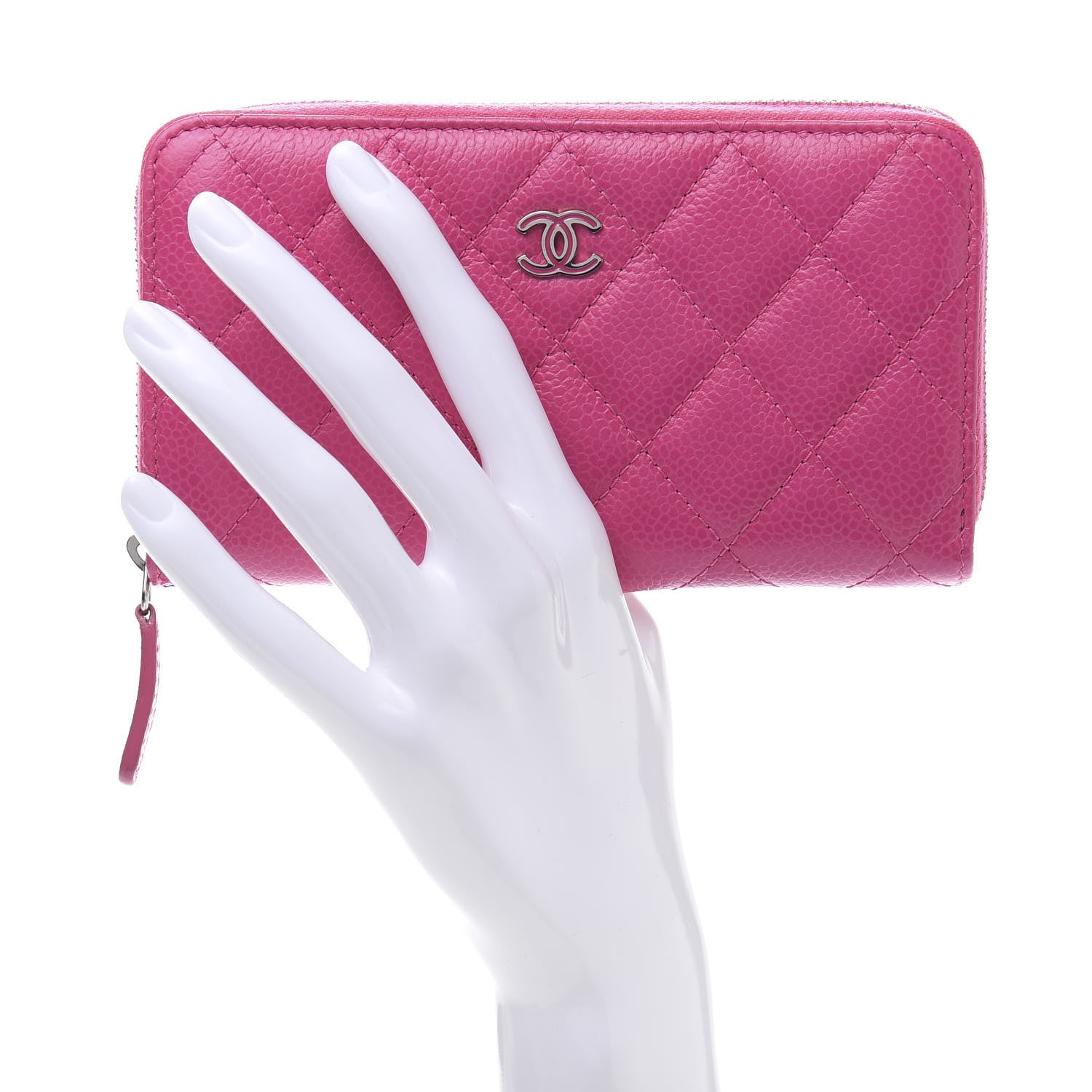 Chanel Caviar Quilted Medium Zip Around Wallet Pink 2 of 10