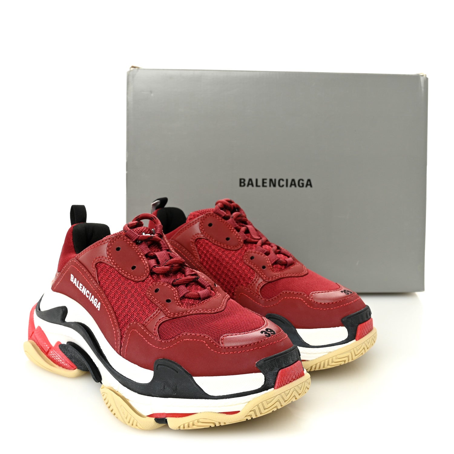 Balenciaga Fabric Mesh Washed Effect Womens Triple S Sneakers 39
