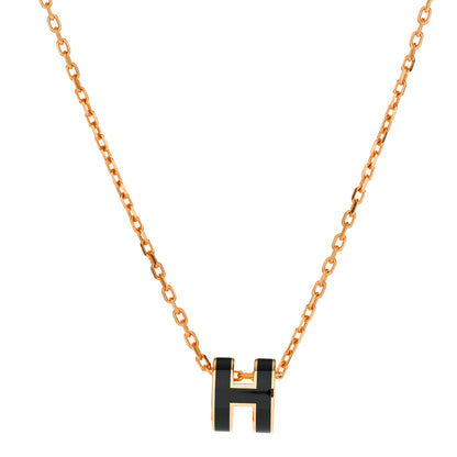 Hermes Lacquered Gold Mini Pop H Pendant Necklace Black 4 of 6