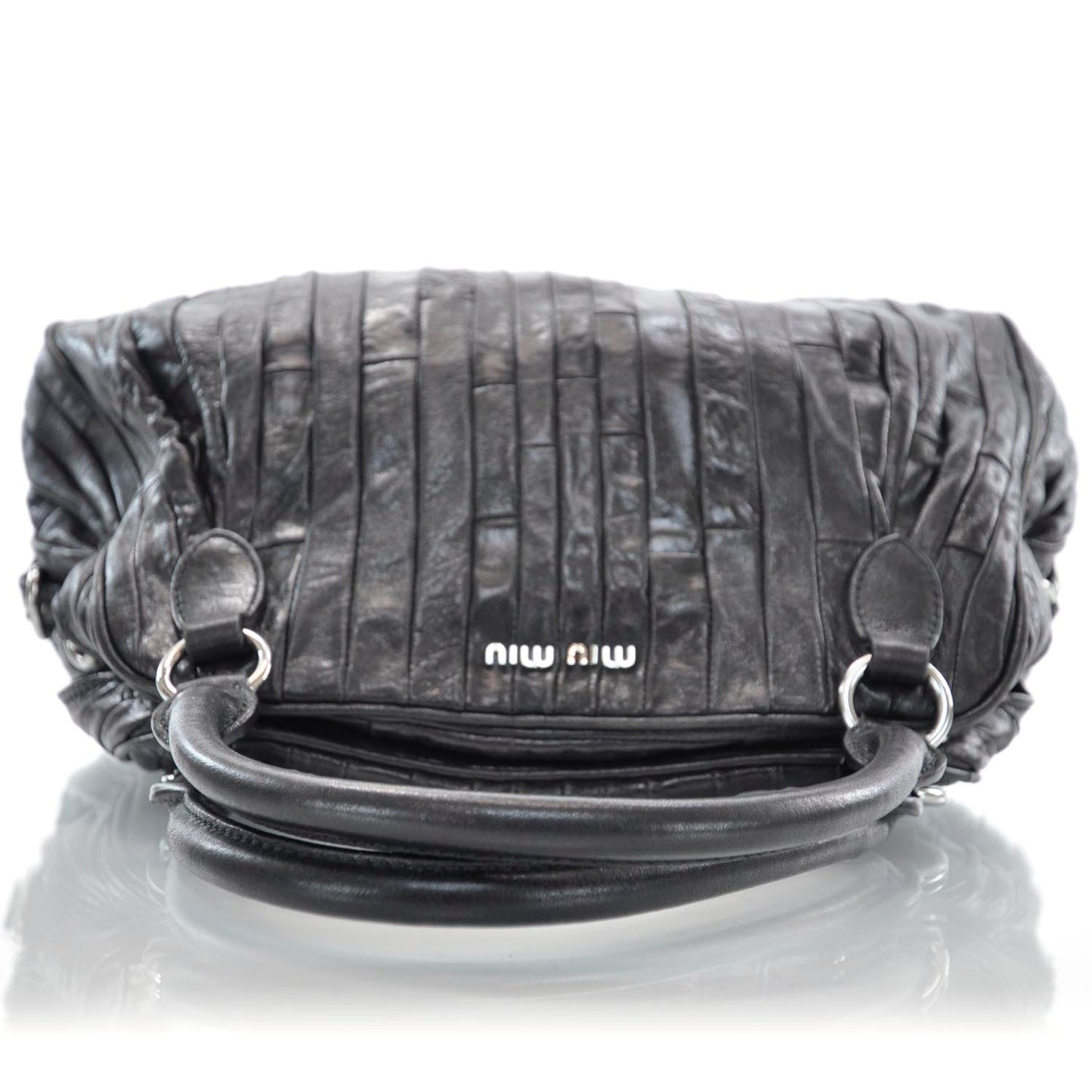 Leather Plisse Shopping Tote Black