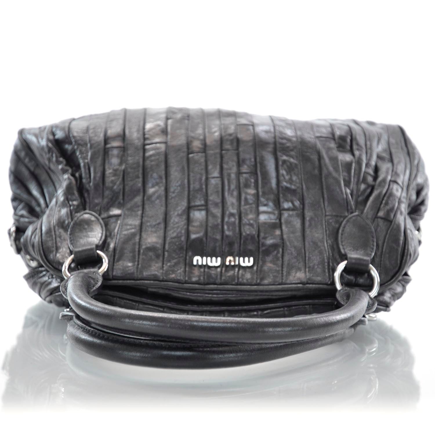 Miu Miu Leather Plisse Shopping Tote Black 5 of 10