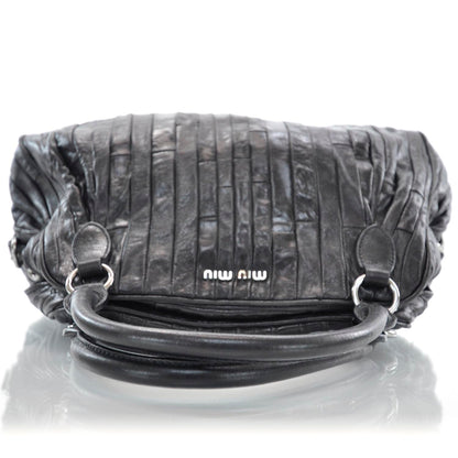 Miu Miu Leather Plisse Shopping Tote Black 5 of 10