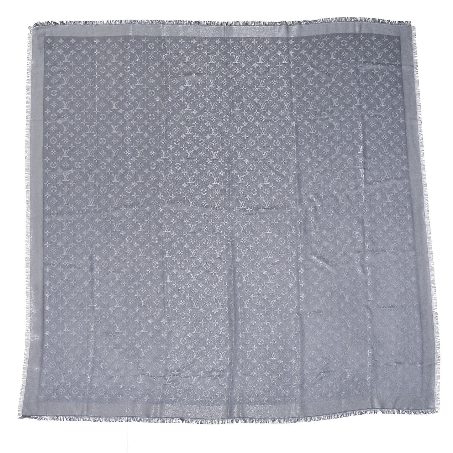Silk Wool Monogram Shine Shawl Charcoal Grey
