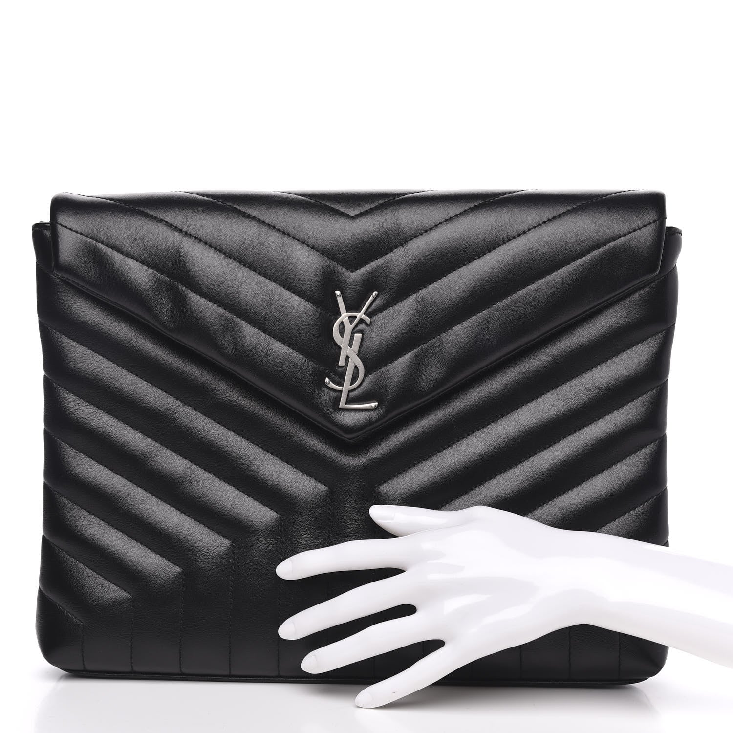 Saint Laurent Calfskin Y Quilted Monogram Loulou Document Holder Black 2 of 11