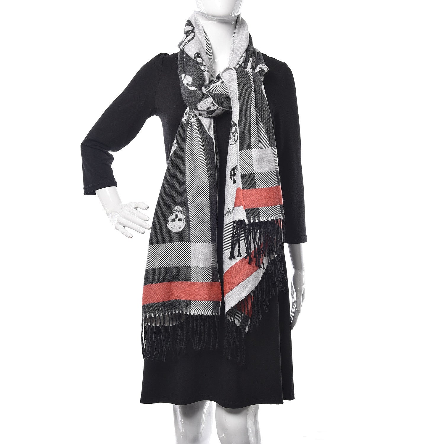 Alexander McQueen Wool St. Skull Big Stole Scarf Black Grey 2 of 5