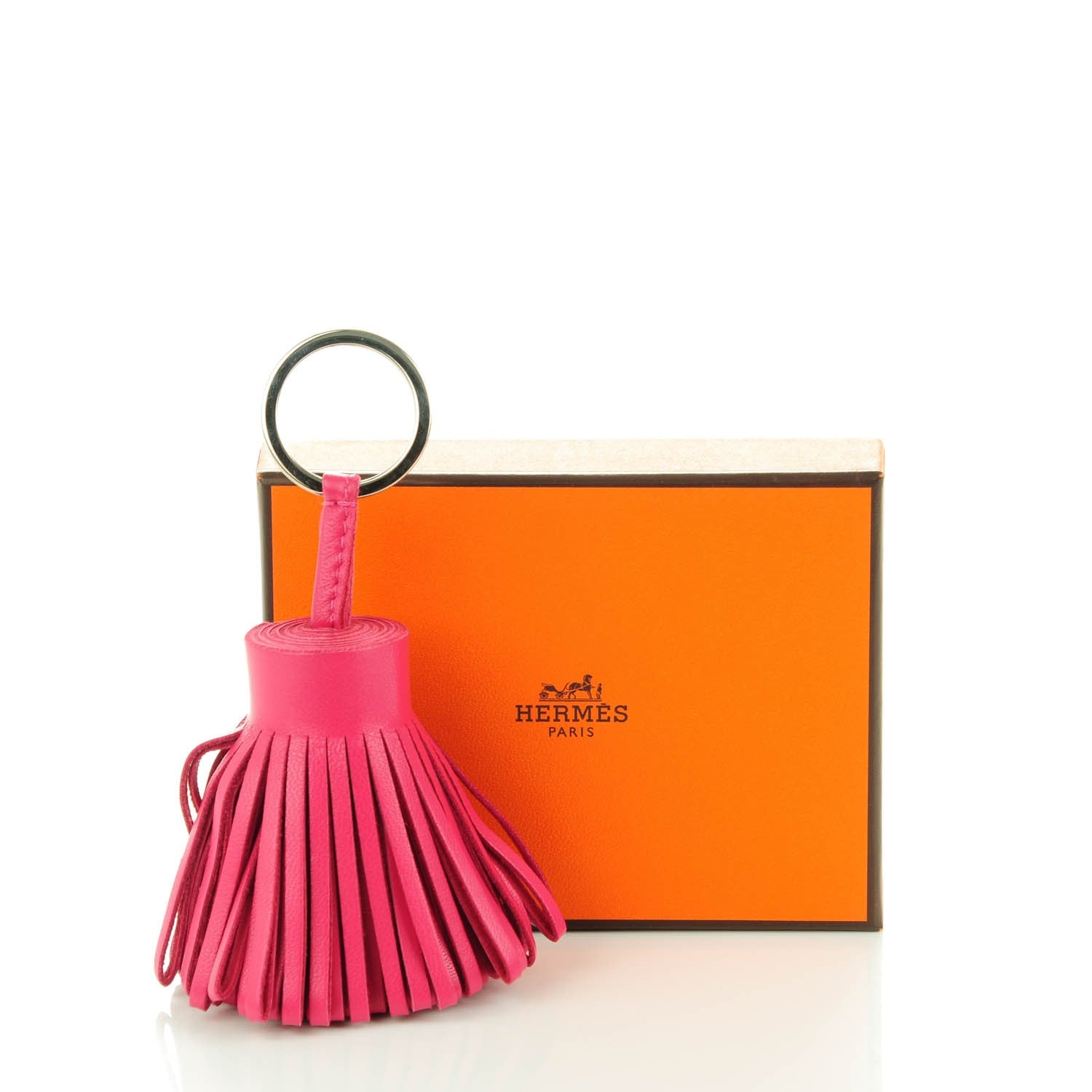 Hermes Lambskin Carmen Tassel Key Holder Rose Shocking 5 of 5