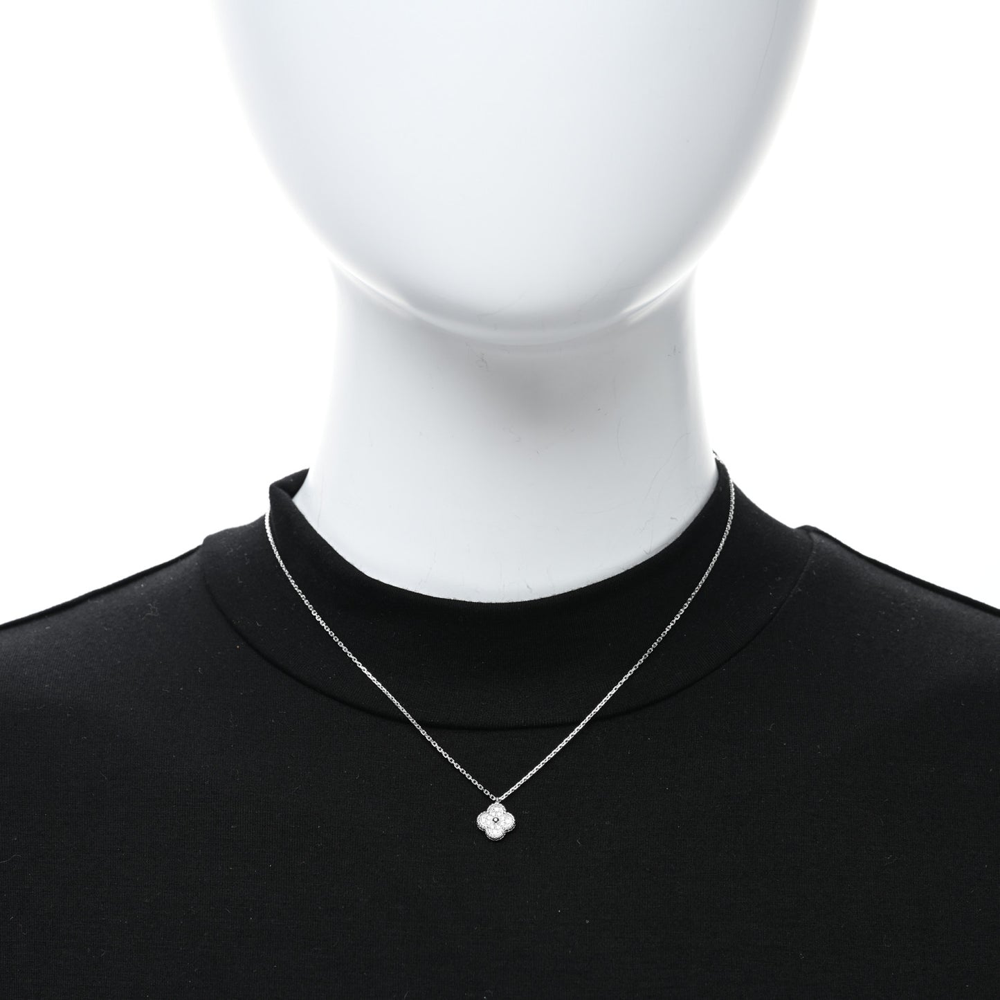 18K White Gold Diamond Sweet Alhambra Pendant Necklace