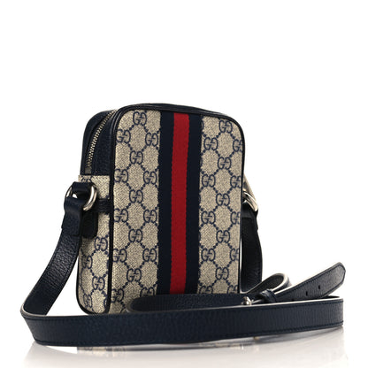 Gucci GG Supreme Monogram Textured Calfskin Web Mini Ophidia Messenger Beige Blue 3 of 9