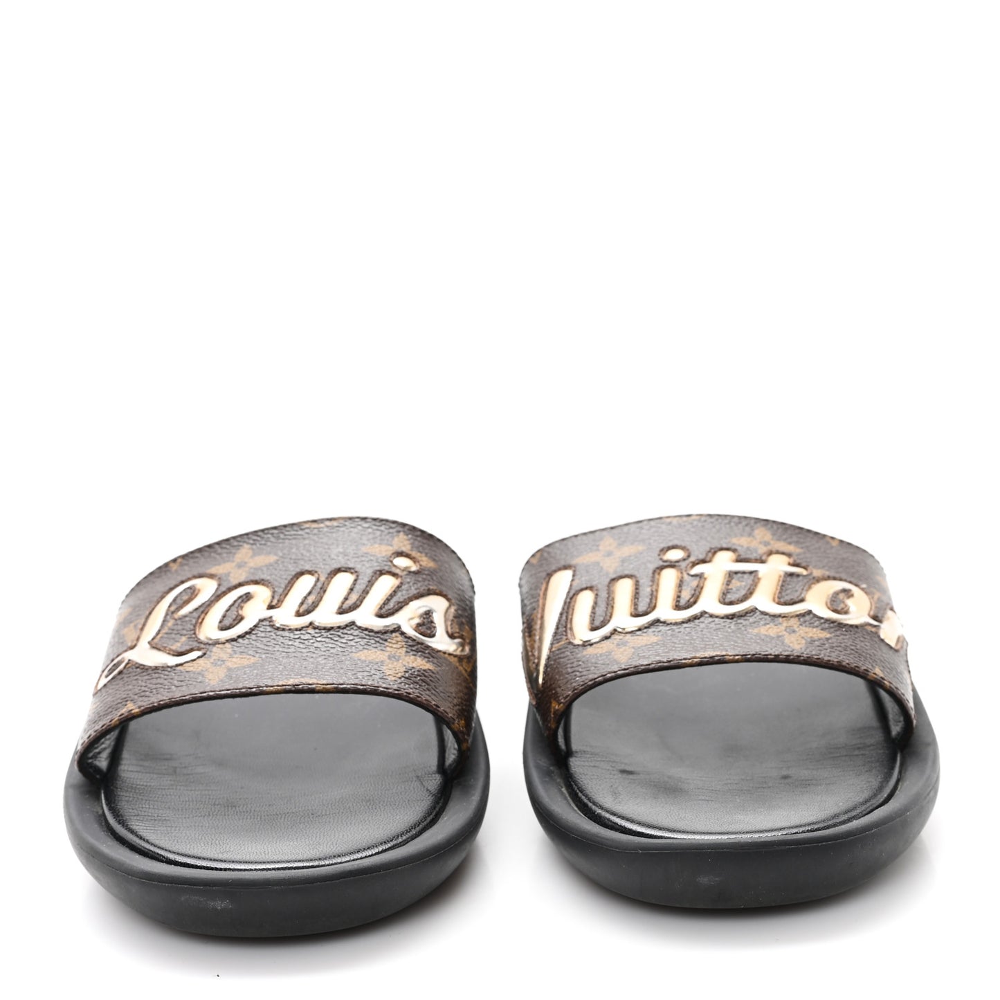 Metallic Calfskin Monogram Logo Sunbath Slide Sandals 38
