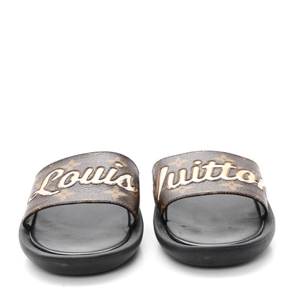 Louis Vuitton Metallic Calfskin Monogram Logo Sunbath Slide Sandals 38 3 of 9