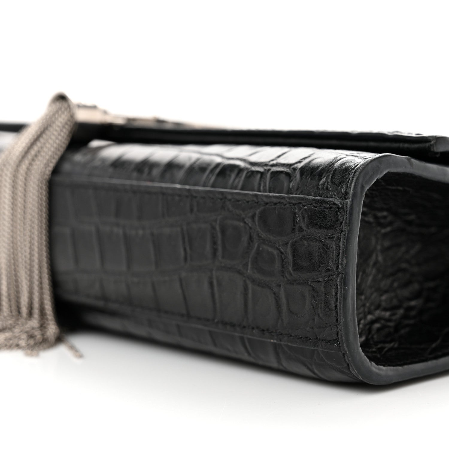 Saint Laurent Calfskin Crocodile Embossed Small Classic Monogram Kate Tassel Satchel Black 9 of 17