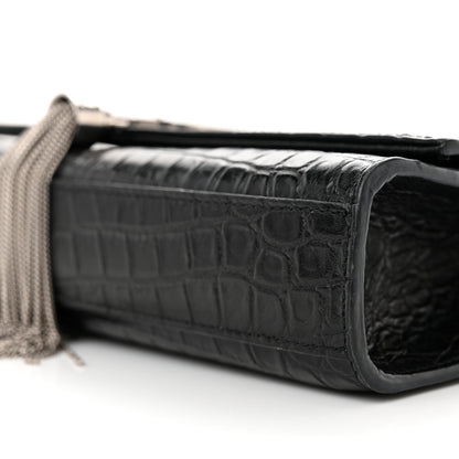 Saint Laurent Calfskin Crocodile Embossed Small Classic Monogram Kate Tassel Satchel Black 9 of 17