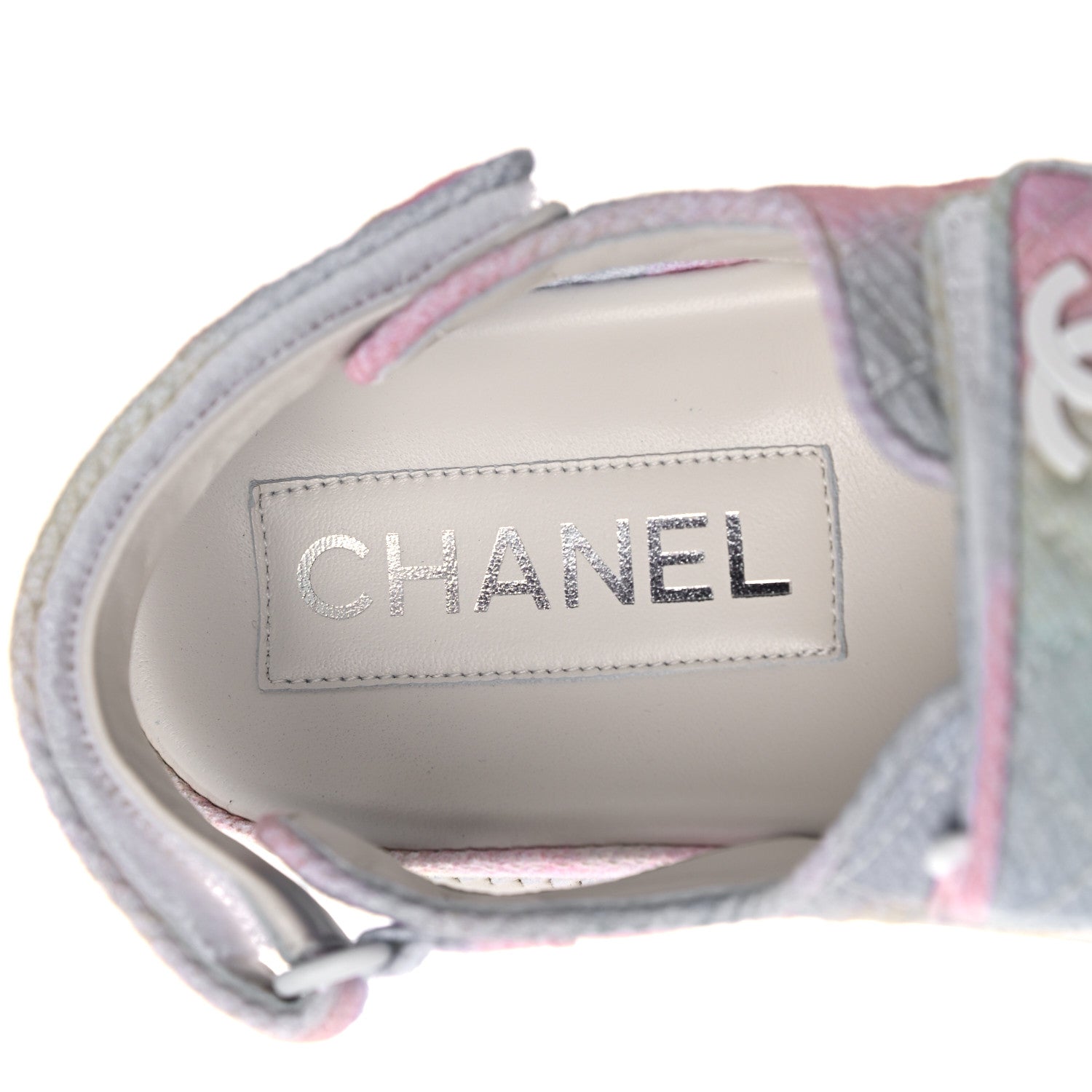 Chanel Printed Fabric Quilted Dad Sandals 38 Green Pink Blue 7 of 9