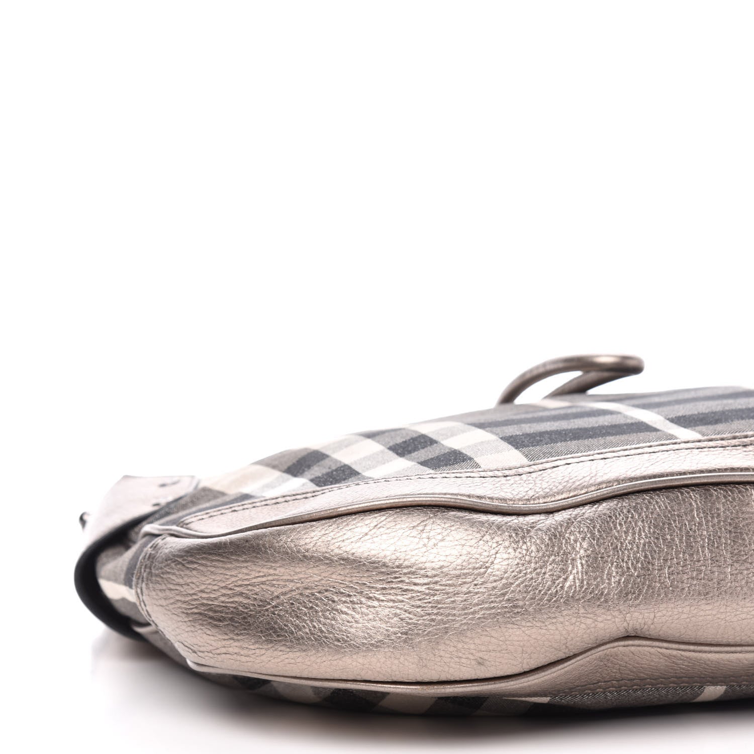 Burberry Metallic Calfskin House Check Hobo Pewter 9 of 13