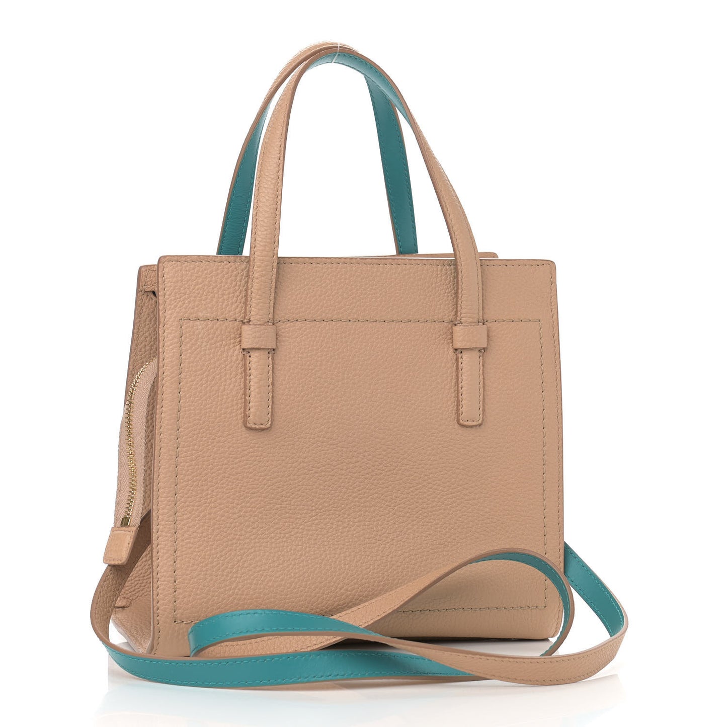 Hammered Calfskin Double Handle Small Amy Tote Beige Blue