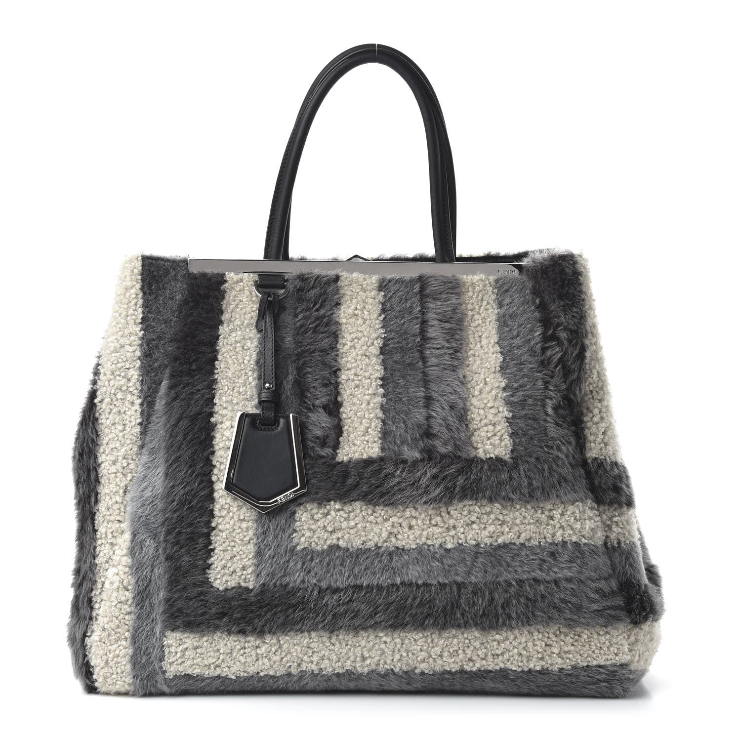 Fendi Shearling Large 2Jours Tote Light Blue Grey 1 of 11