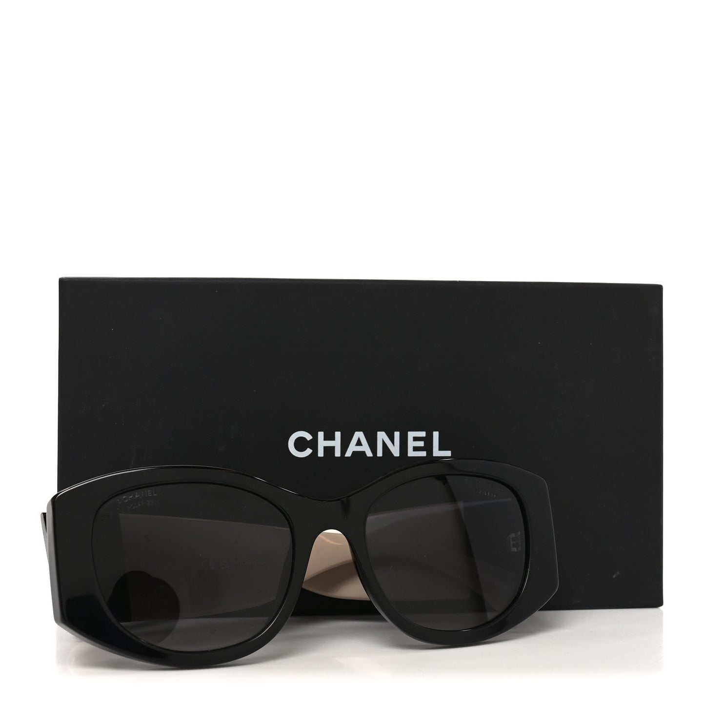Acetate Oval Sunglasses 5524-A Black Beige