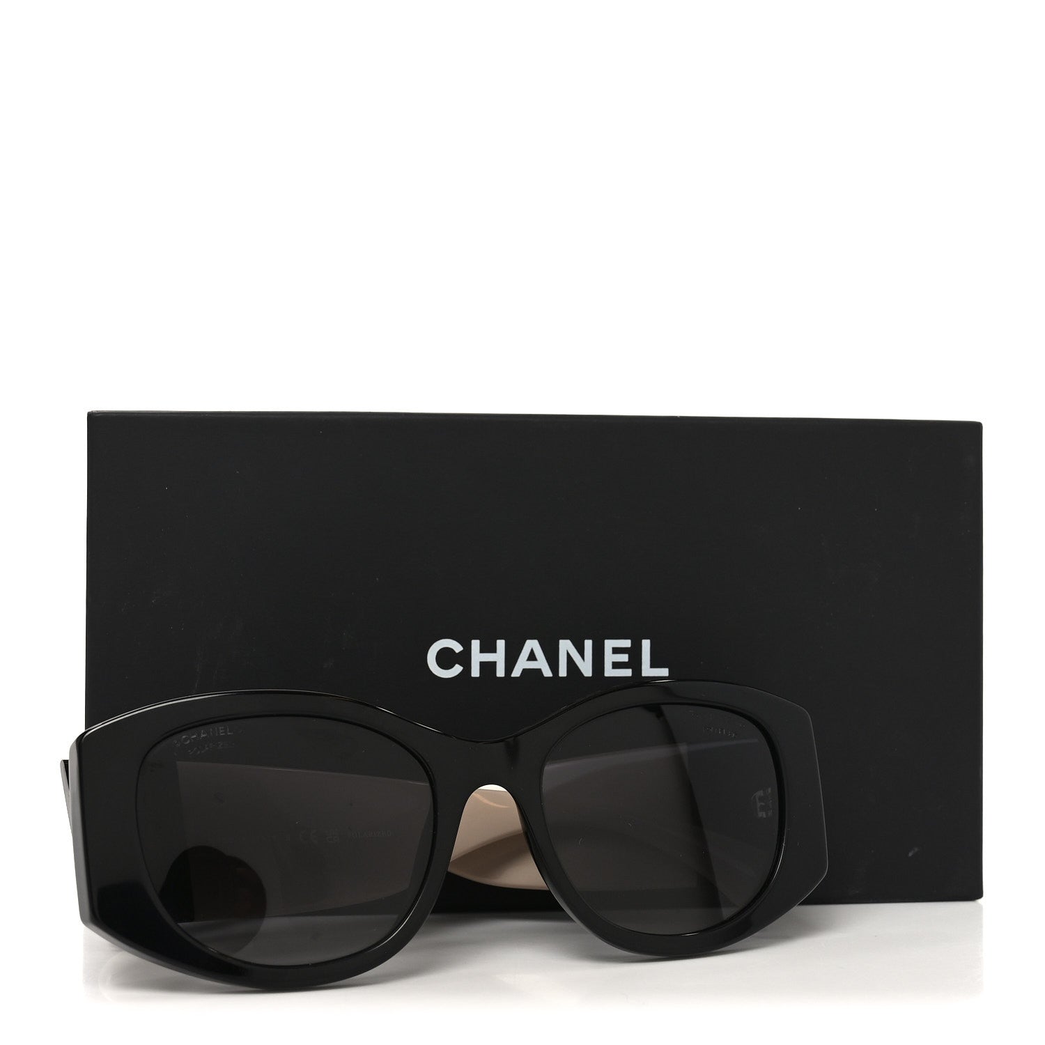 Chanel Acetate Oval Sunglasses 5524-A Black Beige 7 of 7