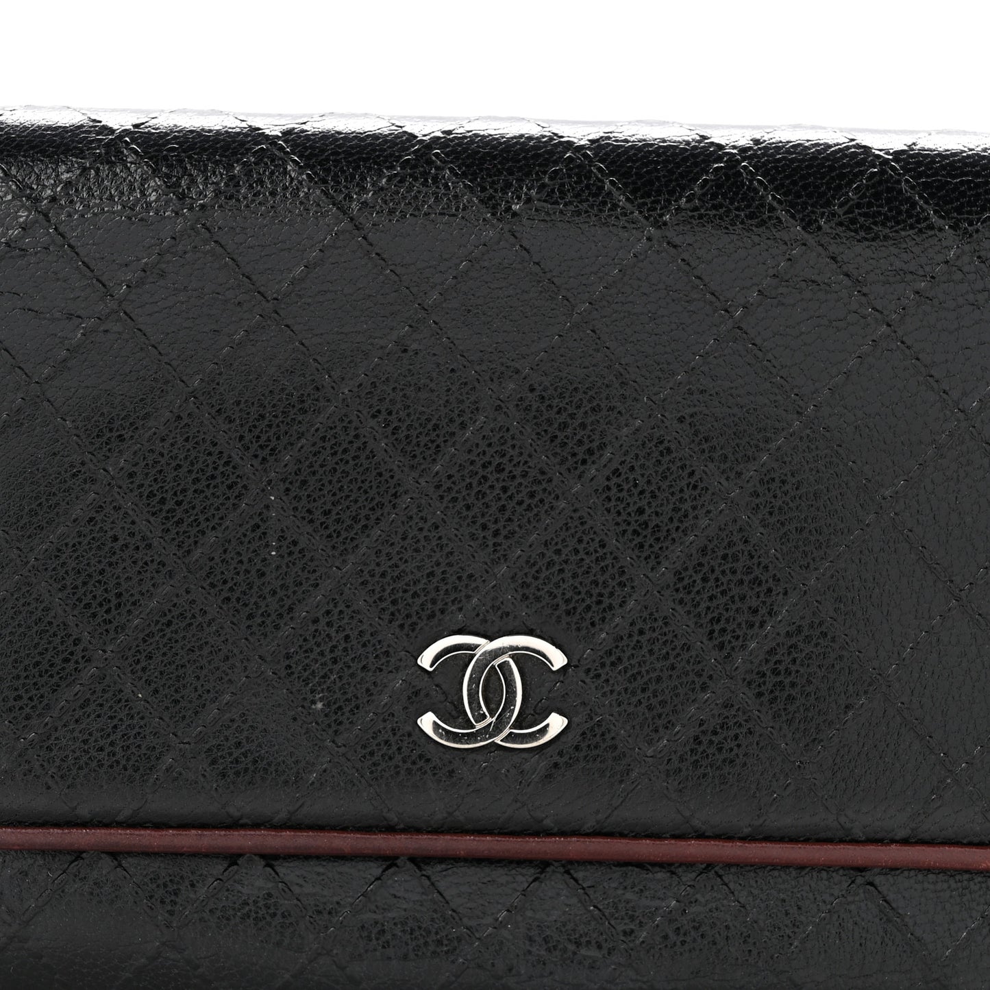 Calfskin Diamond Stitched Flap Wallet Black