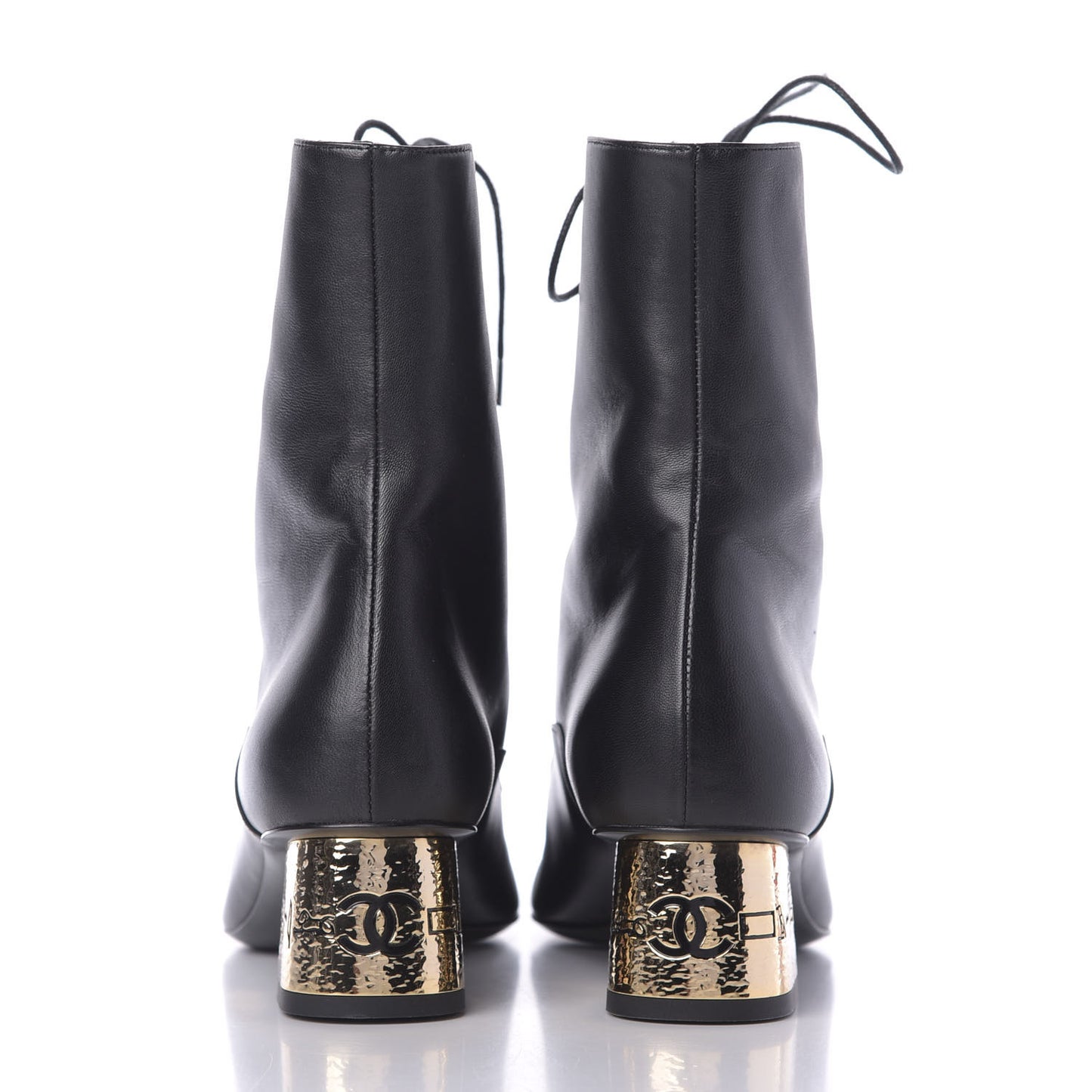 Lambskin Grosgrain Cap Toe Egyptian Amulet CC Lace Up Boots 37 Black