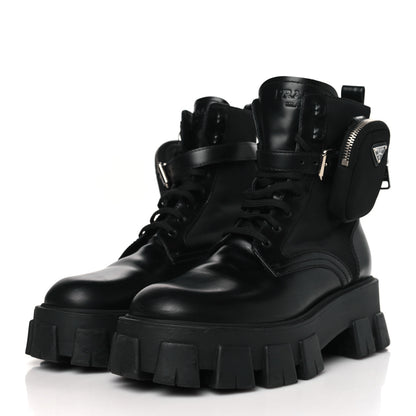Prada Spazzolato Rois Nylon Metal Triangle Logo Monolith Pouch Pocket 55mm Boots 40 Black 3 of 8