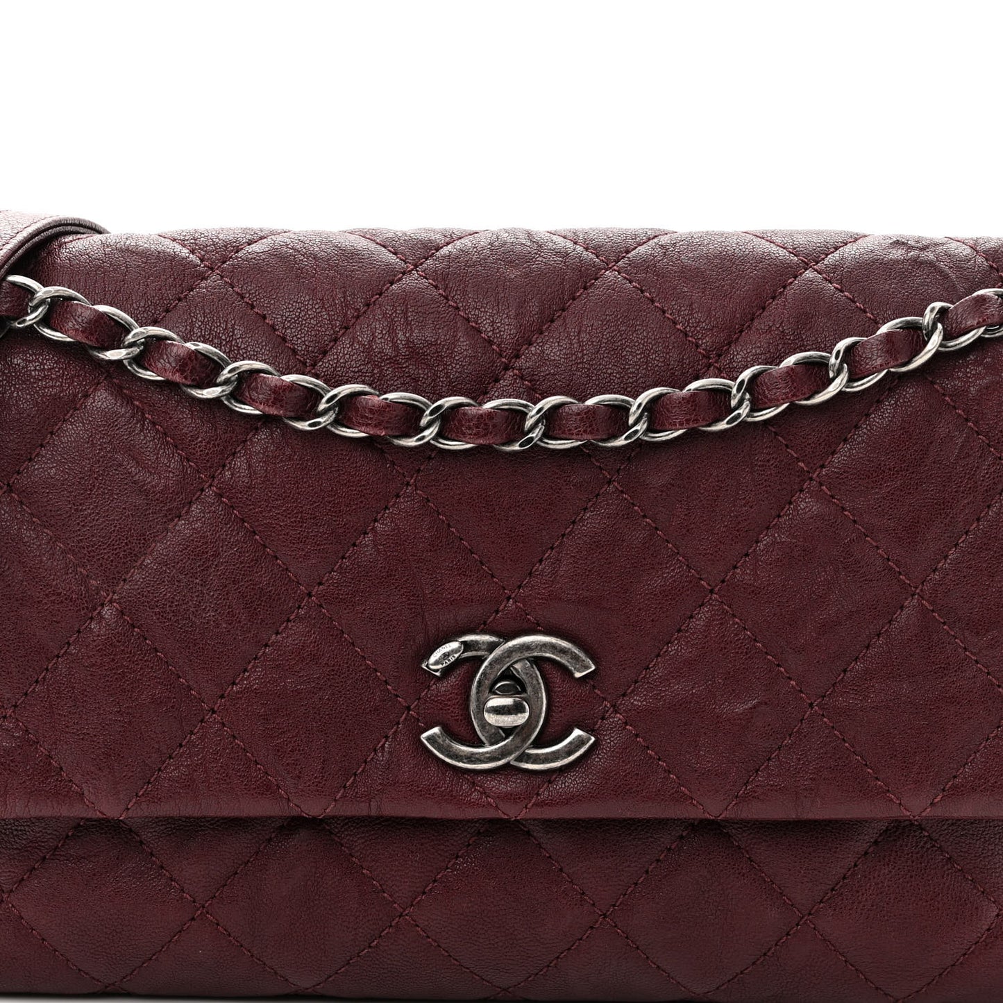 Crumpled Lambskin Quilted Medium Single Flap Burgundy