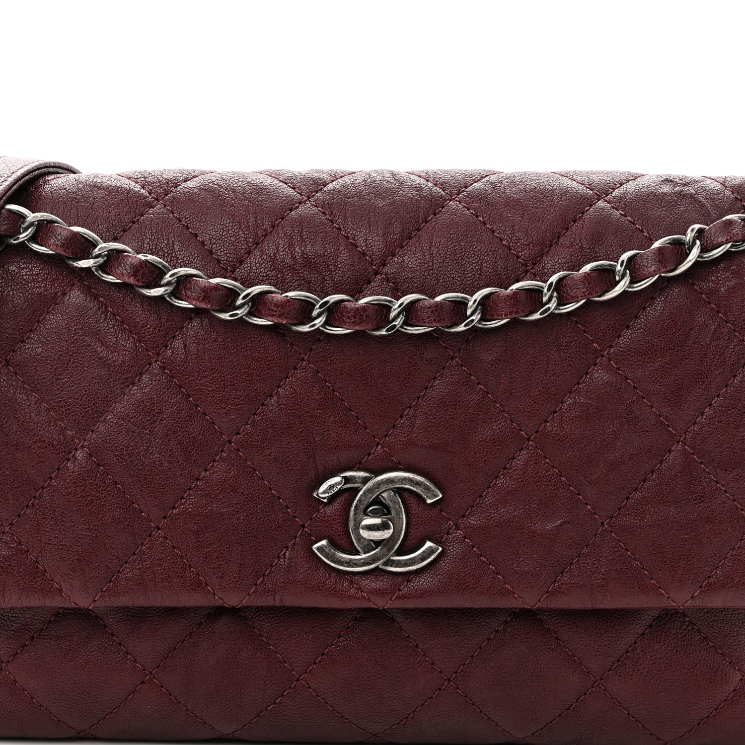 Chanel Crumpled Lambskin Quilted Medium Single Flap Burgundy 8 of 10