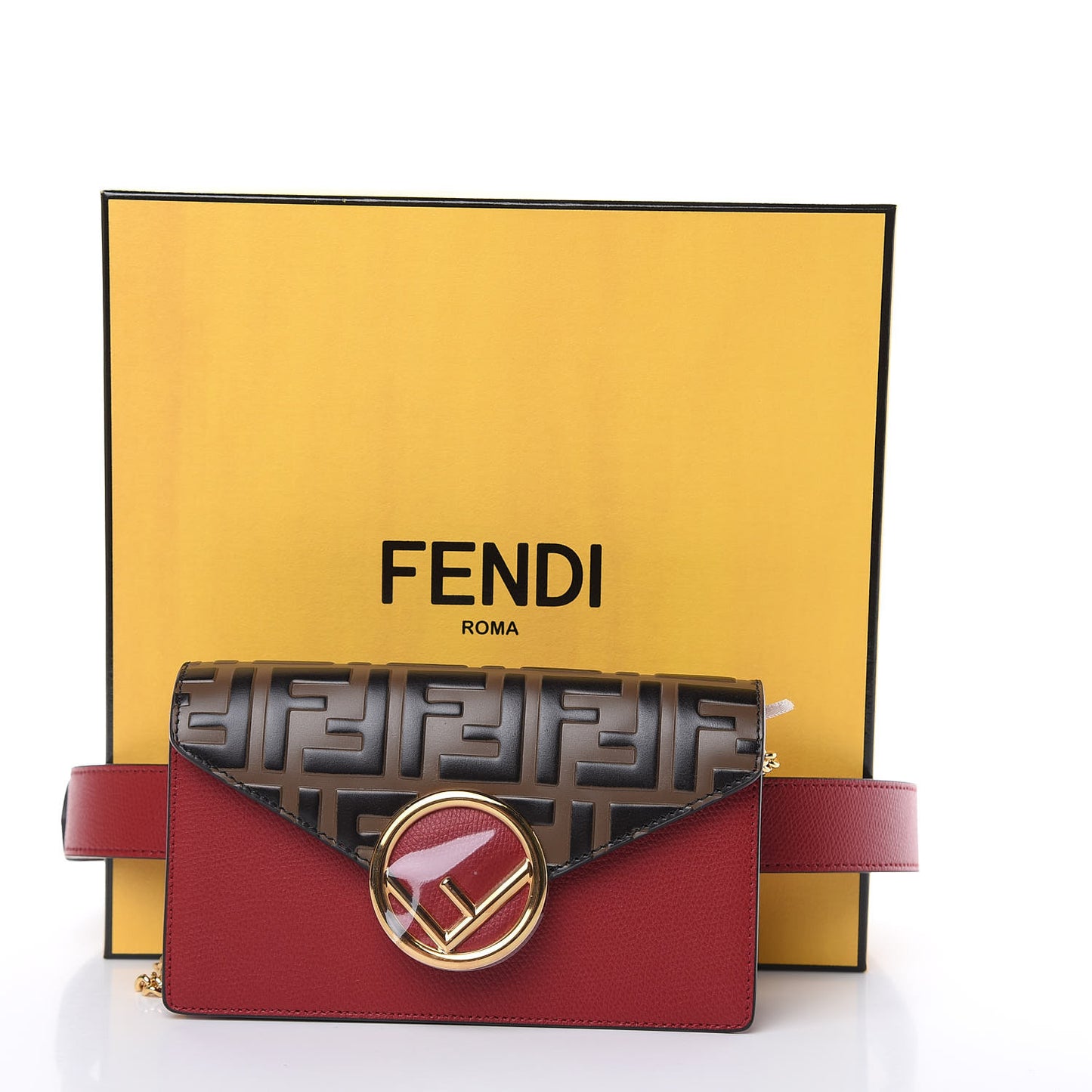 Vitello Cruise F is Fendi Bi-Color FF 1974 Embossed Envelope Belt Bag Maya Black Fragola
