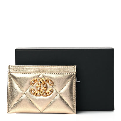 Chanel Metallic Lambskin Quilted Chanel 19 Card Holder Gold 11 of 11