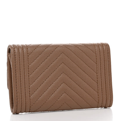 Chanel Caviar Chevron Quilted Boy Flap Card Holder Dark Beige 3 of 8