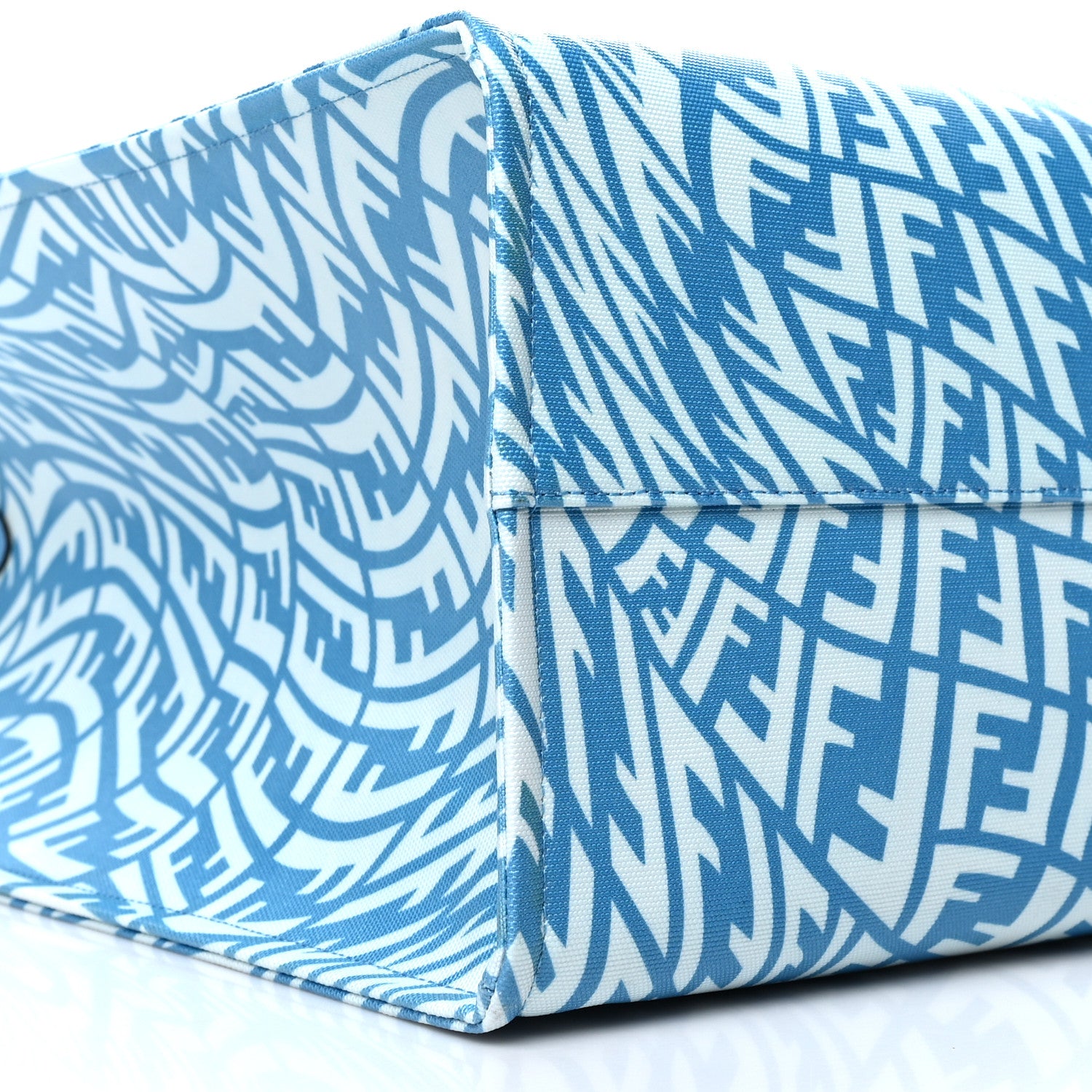 Fendi X SARAH COLEMAN Glazed Canvas Vitello King FF Vertigo Shopping Tote Bag Cyber Blue White 9 of 10