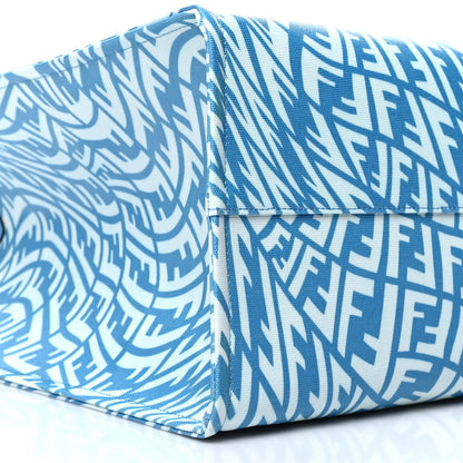 Fendi X SARAH COLEMAN Glazed Canvas Vitello King FF Vertigo Shopping Tote Bag Cyber Blue White 9 of 10