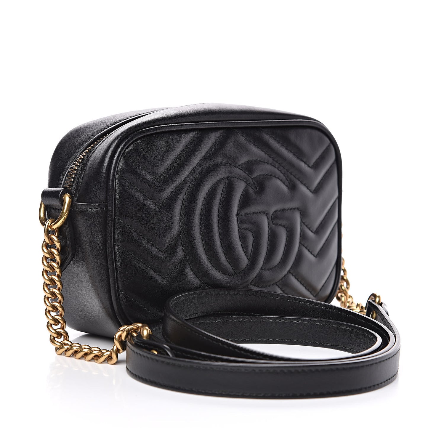 Calfskin Matelasse Mini GG Marmont Chain Shoulder Bag Black