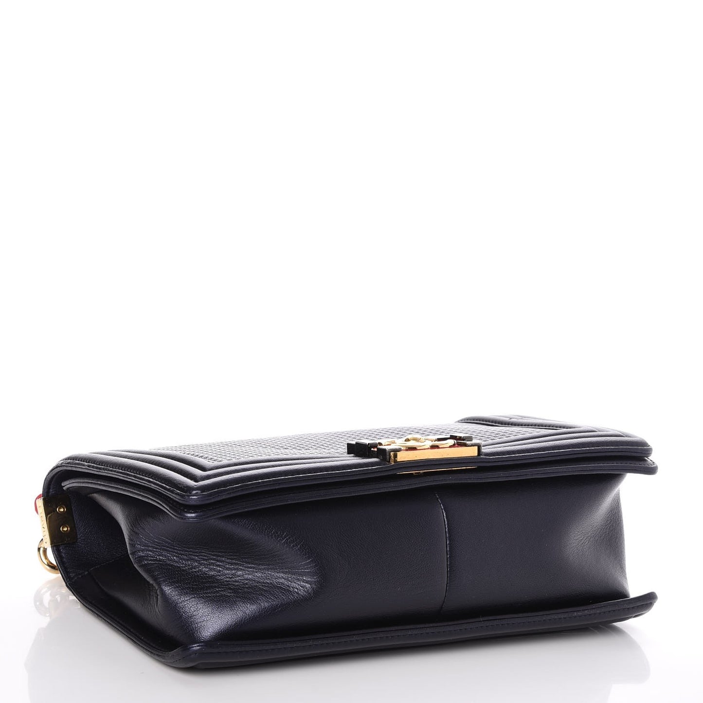 Lambskin Embossed Medium Boy Cube Flap Navy