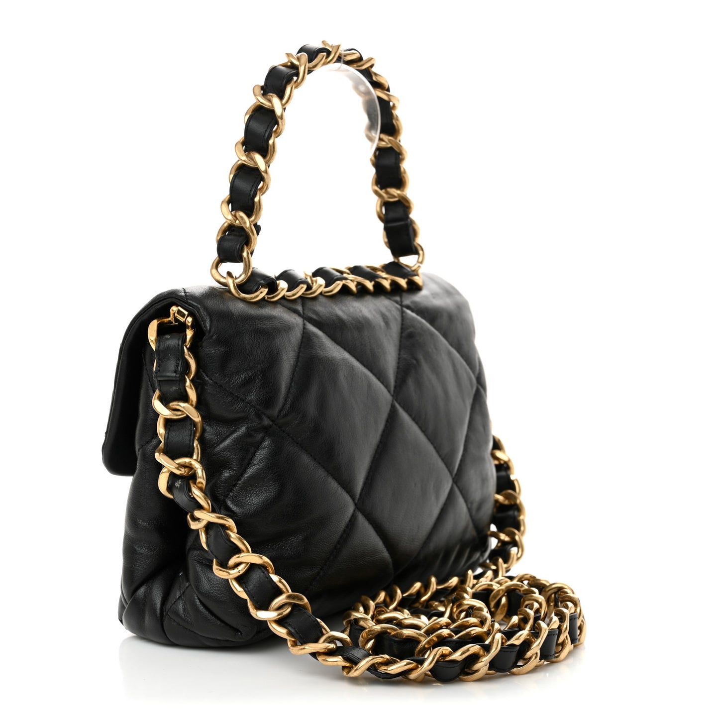 Lambskin Quilted Small Chain Top Handle Flap Black