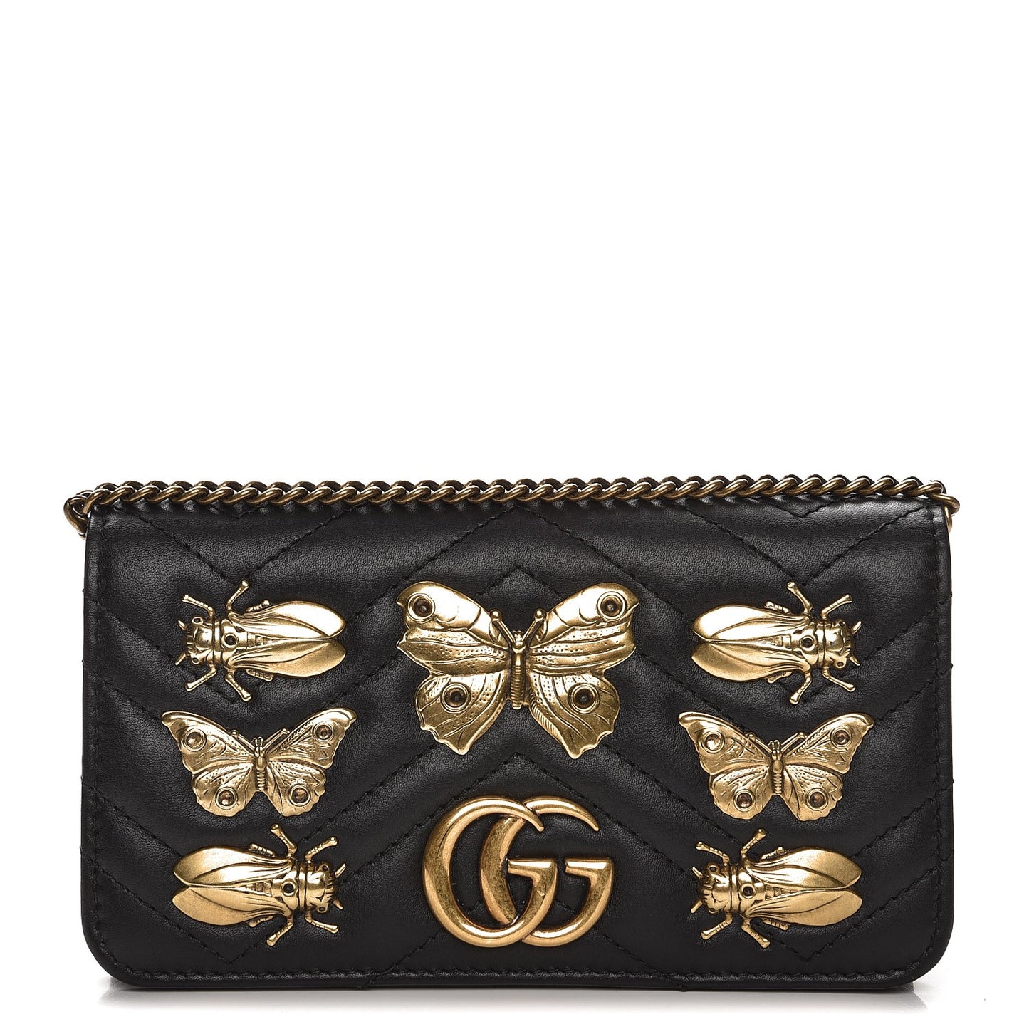 Calfskin Matelasse Animal Studs GG Marmont Mini Bag Black