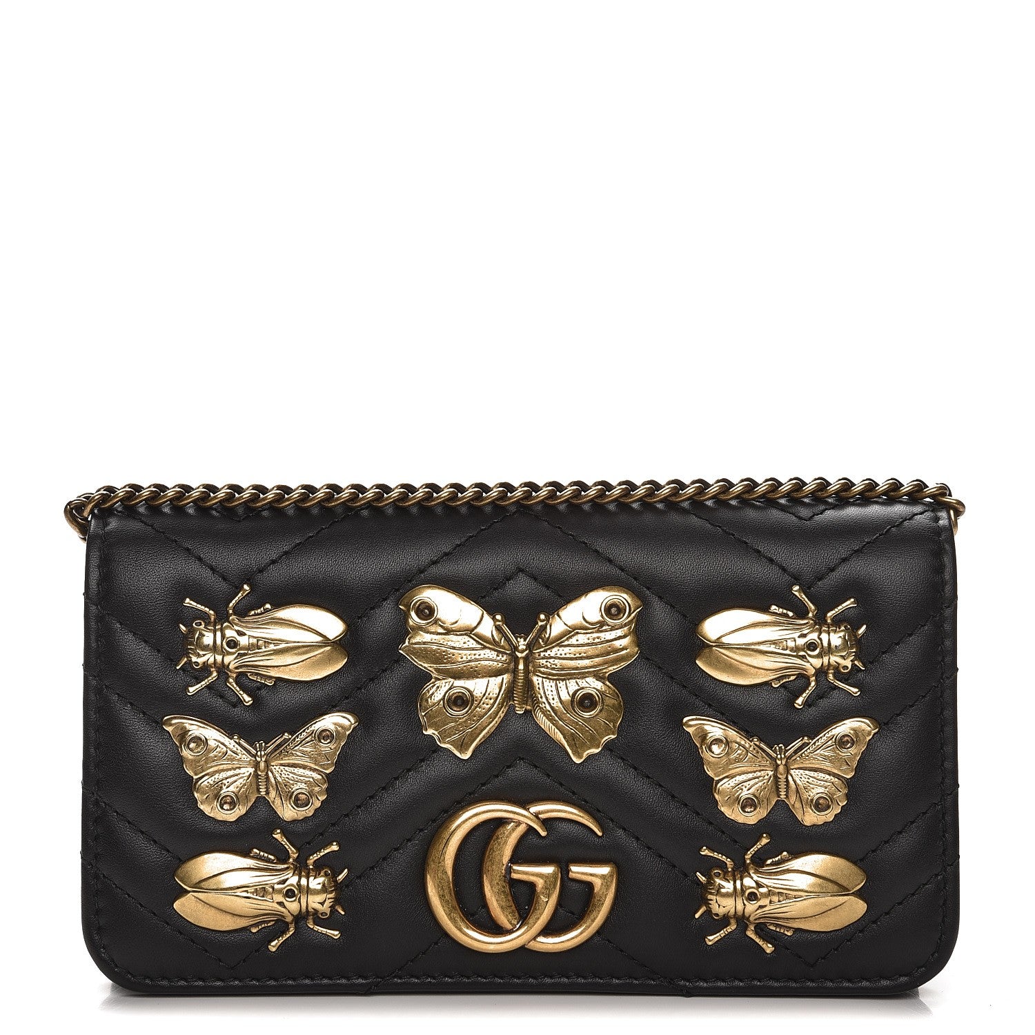 Gucci Calfskin Matelasse Animal Studs GG Marmont Mini Bag Black 1 of 8