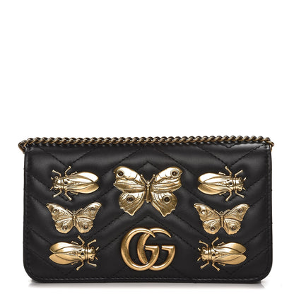 Gucci Calfskin Matelasse Animal Studs GG Marmont Mini Bag Black 1 of 8