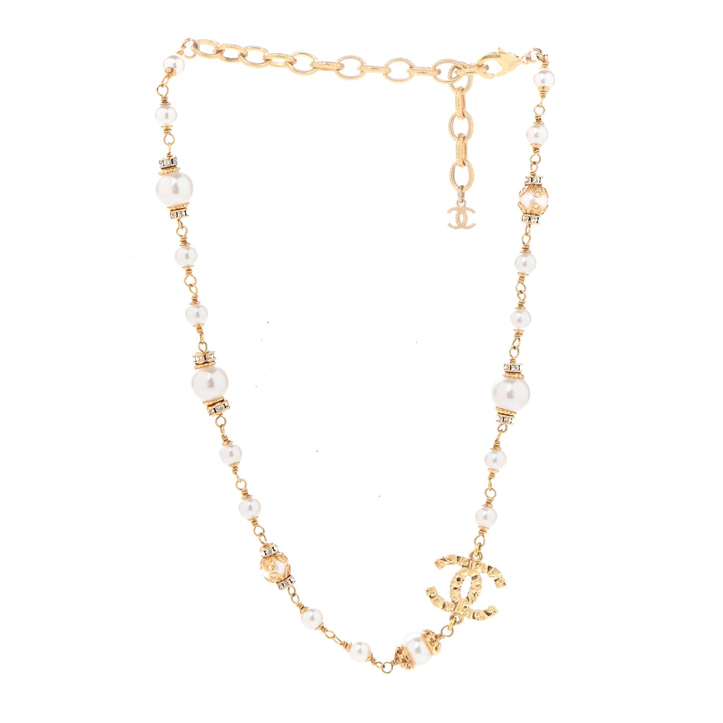Pearl Crystal Textured CC Short Necklace Gold