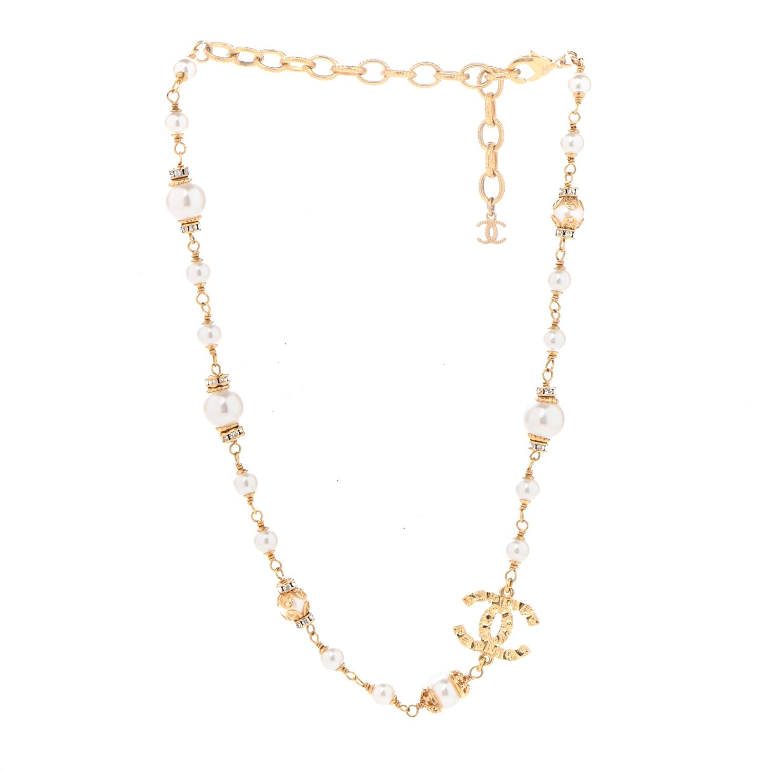 Chanel Pearl Crystal Textured CC Short Necklace Gold 4 of 5