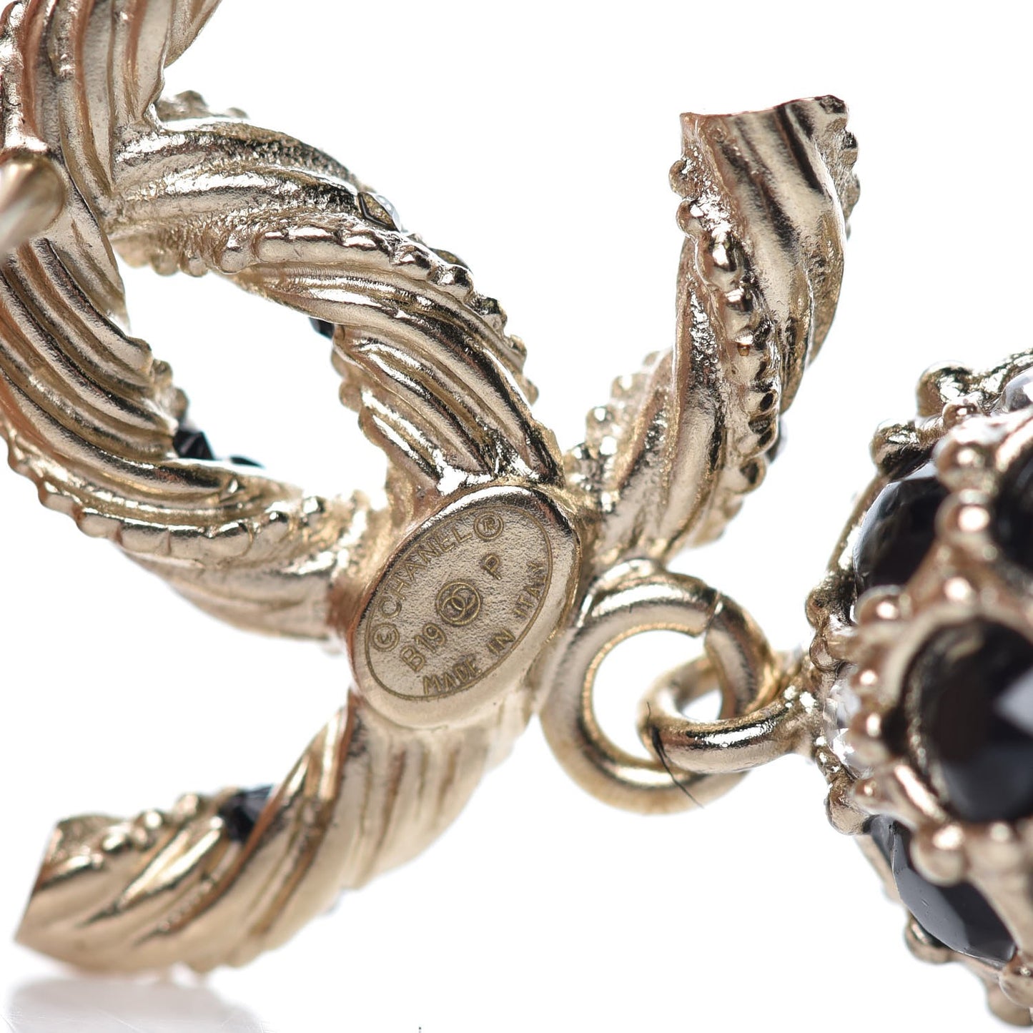 Crystal CC Drop Earrings Gold Black